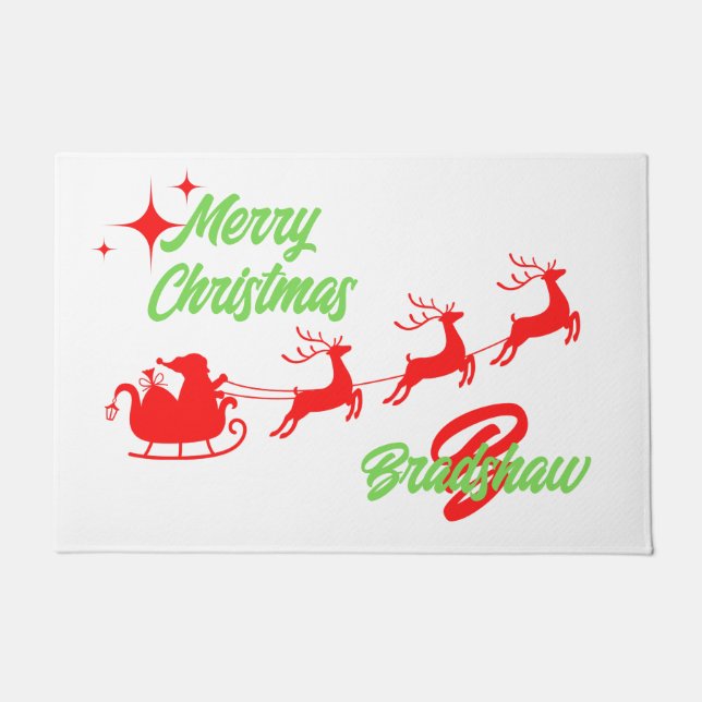 Tapete Feliz Papai noel de Natal Sleigh White Doormat (Frente)