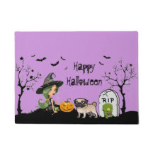 Feliz Pug De Halloween E Bruxa Bonita