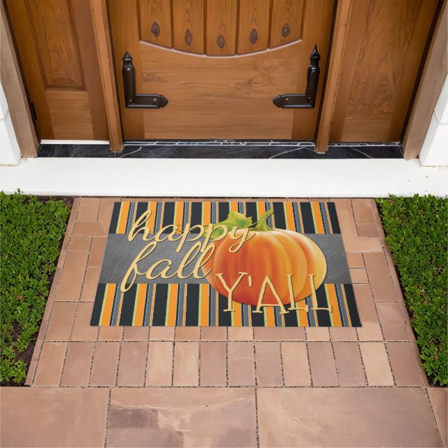 Tapete Feliz Queda Yall Pumpkin Laranja Stripes Verdes (Ar livre)