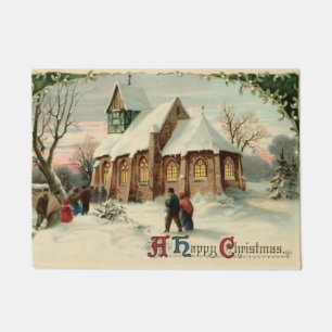 Tapete Feriado da cena da igreja do natal vintage