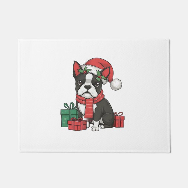 Tapete Festas de Natal de Boston Terrier Dog Papais noeis (Frente)
