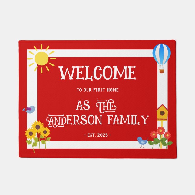 Tapete First Home Welcome Typography Sunflower Red White (Frente)