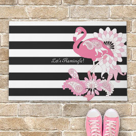 Tapete Flamingo Rosa Caprichoso Listras Pretas e Brancas