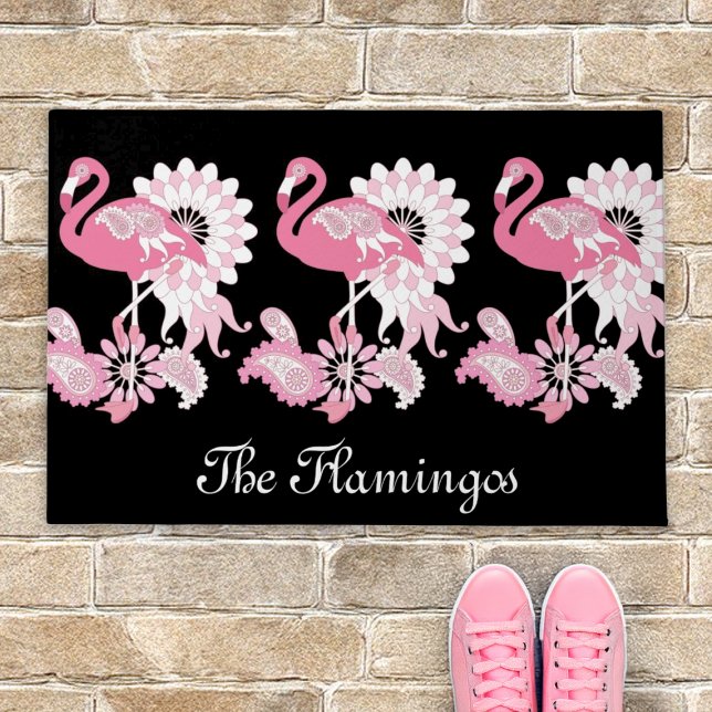 Tapete Flamingo Rosa Preto Moderno Caprichoso (Criador carregado)