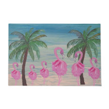 Flamingos chiques e palmeiras tropicais