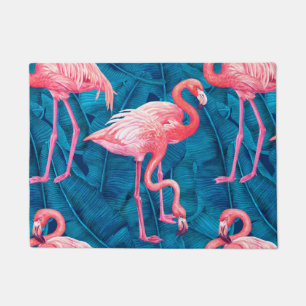 Tapete Flamingos em folhas de bananas azuis