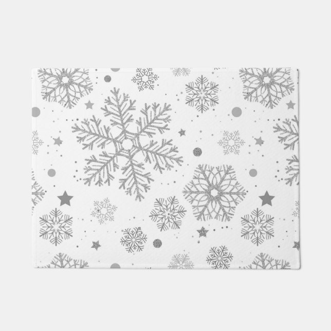 Tapete Flocos de neve prateados em branco (Frente)