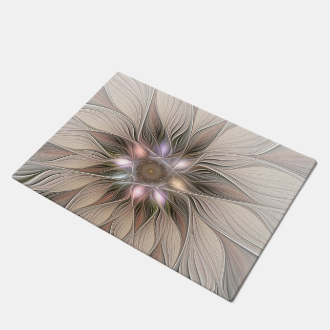 Tapete Flor Abstracta de Flor Alegre Bege Marrom (Inclinado)