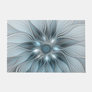 Tapete Flor Abstrata Alegre Azul Cinza Fractal Floral