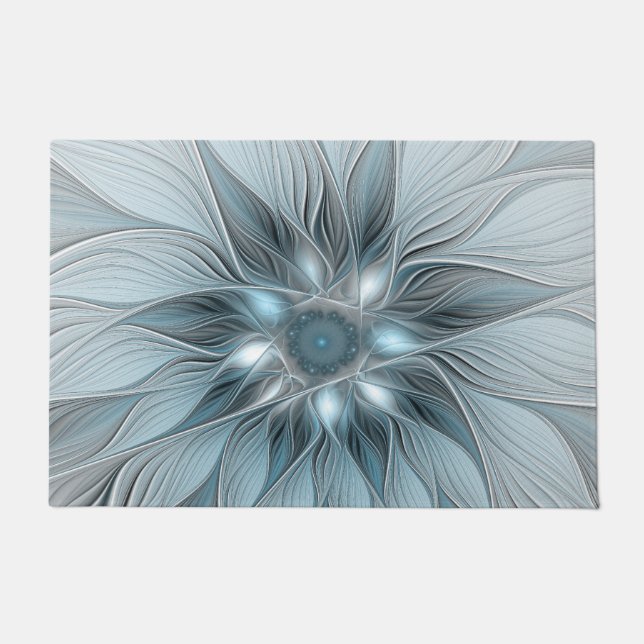 Tapete Flor Abstrata Alegre Azul Cinza Fractal Floral (Frente)