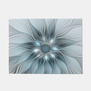 Tapete Flor Abstrata Alegre Azul Cinza Fractal Floral