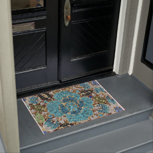 Tapete flor azul-azul-turquesa prateada boêmica