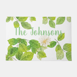 Tapete Flor Branco e Jardim de Folhas Verde