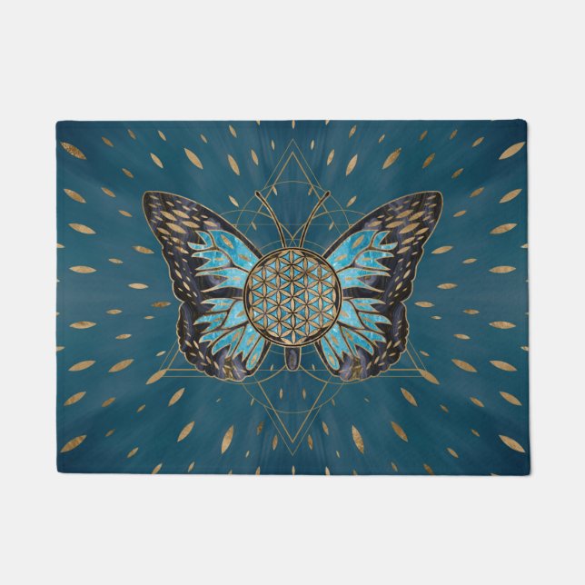 Tapete Flor da Borboleta Vida - Gemstone Azul e ouro (Frente)