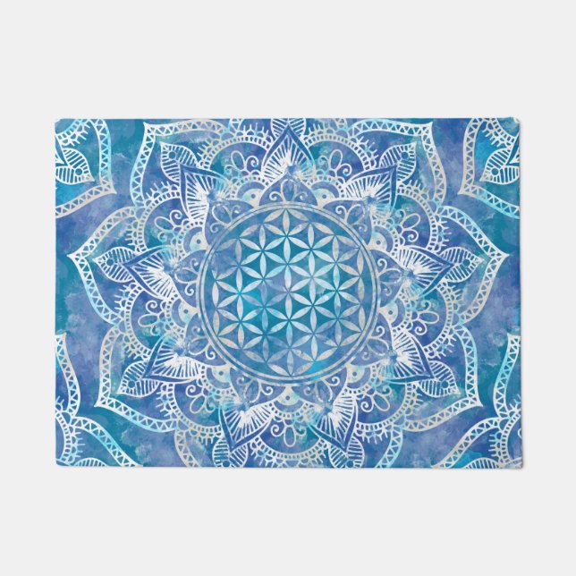 Tapete Flor da Vida em Lotus - Azul-Cria (Frente)