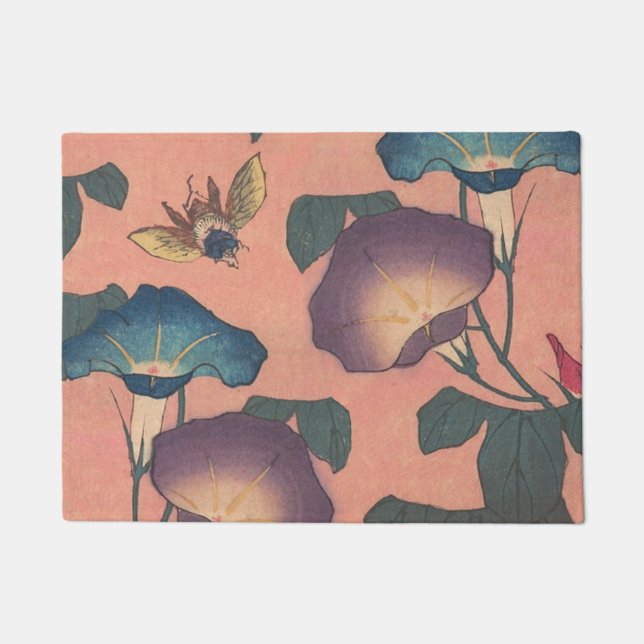 Tapete Flor de Abelha Rosa Arte Clássica Hokusai (Frente)