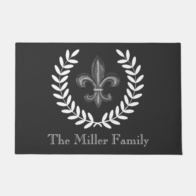 Tapete Flor de lis francesa da prata do castelo & louros (Frente)