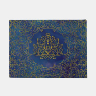 Tapete Flor de Lotus Dourado elegante no azul