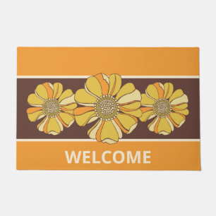 Tapete Floral de Groovy Dourado Retro Laranja