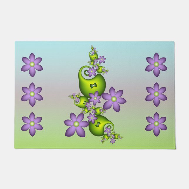Tapete Floral Fantasy Lilac Flores Verde Formas Fractais (Frente)