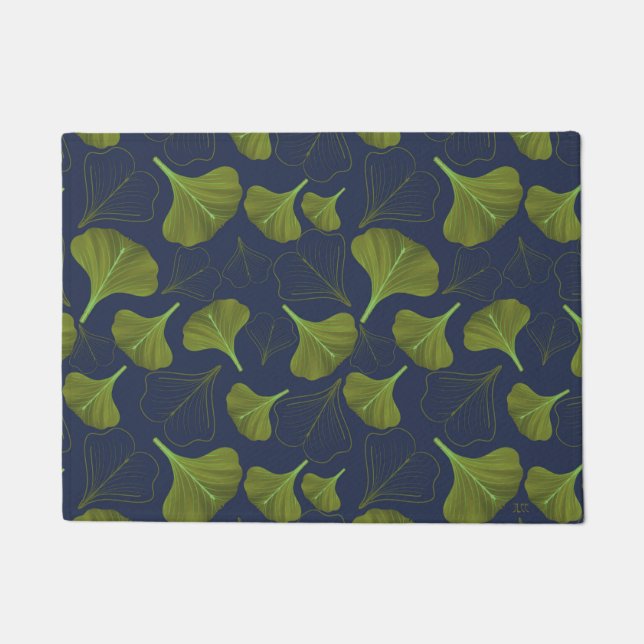 Tapete Floral Gingko Leaf Blue Patterno (Frente)