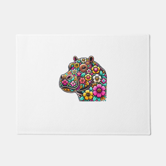 Tapete Floral Moo Deng Baby Hippo Hippopotamus Zoo Animal (Frente)