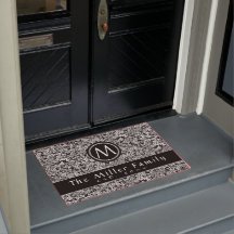 Floral preto e branco elegante | Nome e data da fa