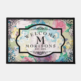 Tapete Flores coloridas & quadro floral do vintage preto