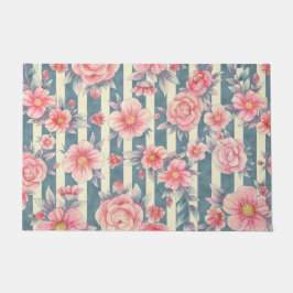 Tapete Flores de Aquarela Rosa em Stripes