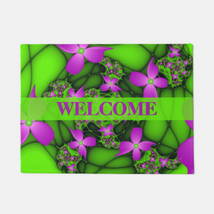 Tapete Flores de Arte Fractal Verde Rosa Neon Moderno Boa
