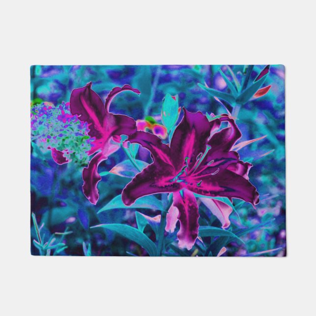 Tapete Flores de Lírio Oriental Abstratas Roxas e Rosa Qu (Frente)