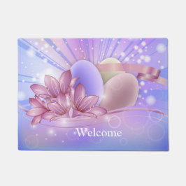 Tapete Flores e ovos num fundo pastel colorido