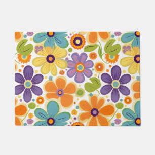 Tapete Flores Retro Laranja Lilac e Verde