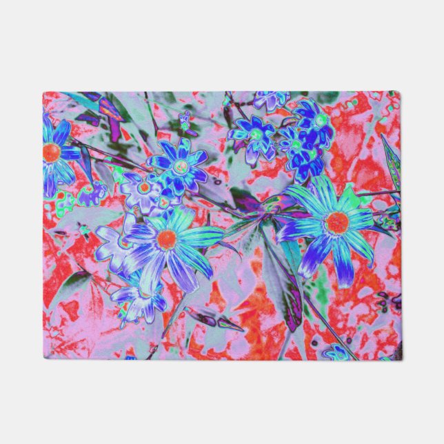 Tapete Flores Retro Psicodélicas Aqua Verde e Laranja (Frente)