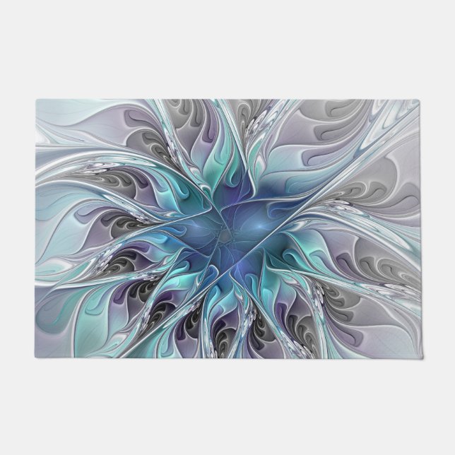 Tapete Florescer Floral Fractal Moderno Abstrato Com Azul (Frente)