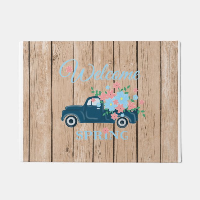 Tapete Flowers In A Pickup Truck Welcome Spring  Doormat (Frente)