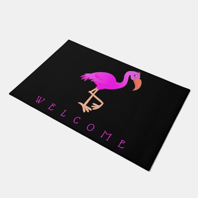 Tapete Fofo Flamingo - Feliz - Bem-vindo (Inclinado)
