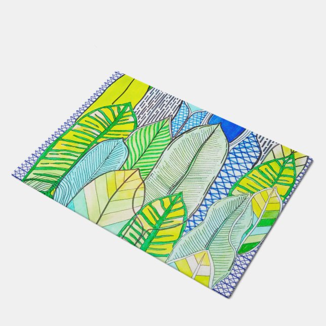 Tapete Folhas de Boho Tropicais Modernas e Amarelas Verde (Inclinado)