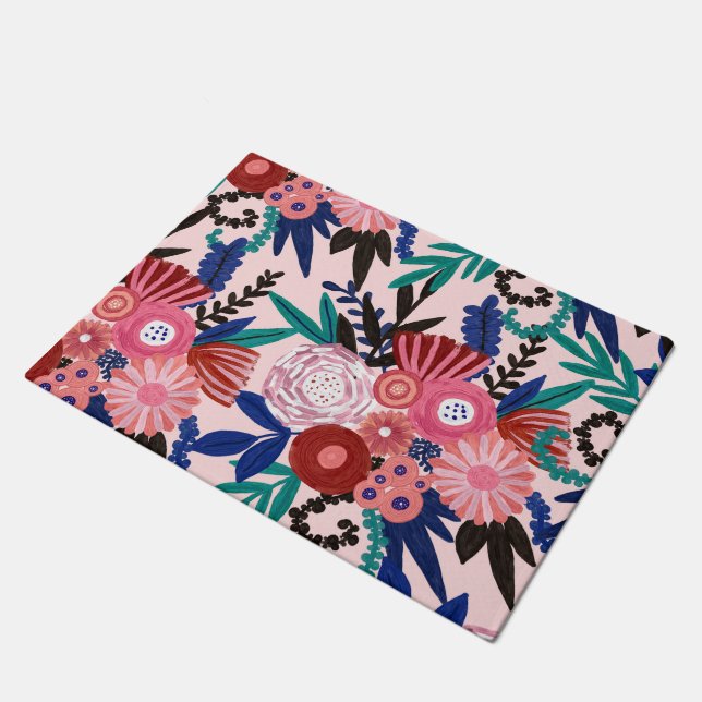 Tapete Folhas De Flores Pintadas De Artsy Vermelho Cor-De (Inclinado)