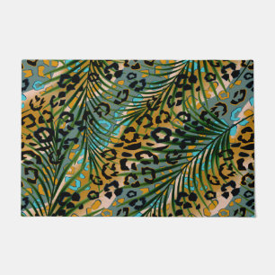 Tapete Folhas de palma num fundo-leopardo.