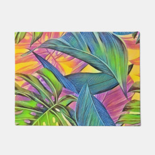 Tapete Folhas tropicais grandes coloridas pintura aquosa