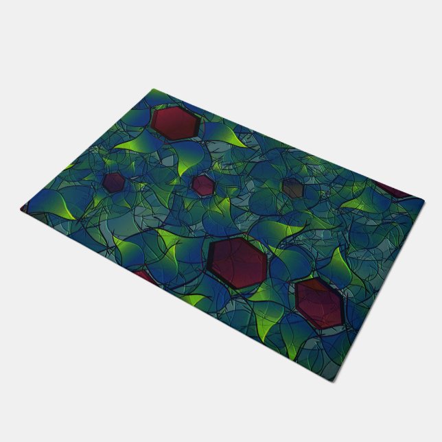 Tapete Folheto virtual azulado com hexágono vermelho escu (Inclinado)