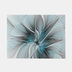 Tapete Fractal Fractal Moderna Abstrato com Cinza Flor Az