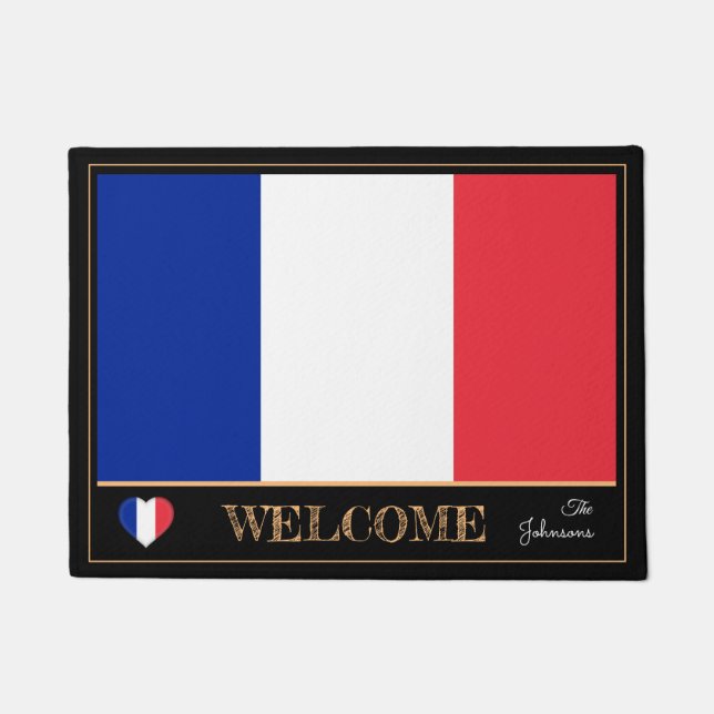 Tapete França & Francês Flag house mat /sport Bem-vindos (Frente)