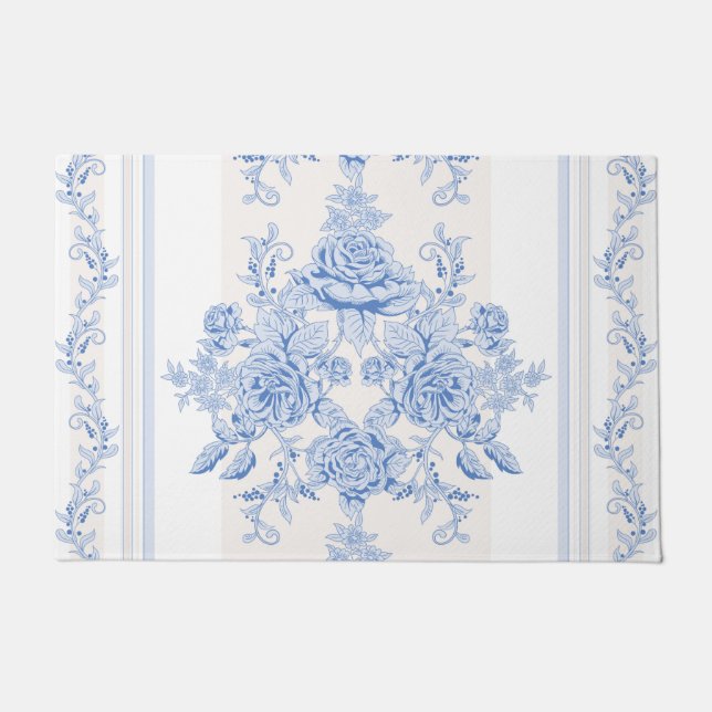 Tapete Francês,chique, vintage,azul pálido,branco,contado (Frente)