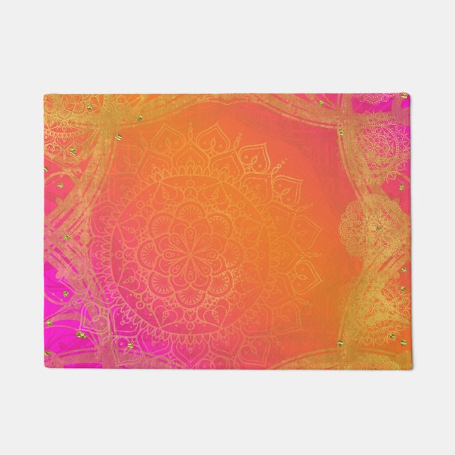 Tapete Fuchsia Rosa Laranja & Dourado Glam Mandala Indian (Frente)
