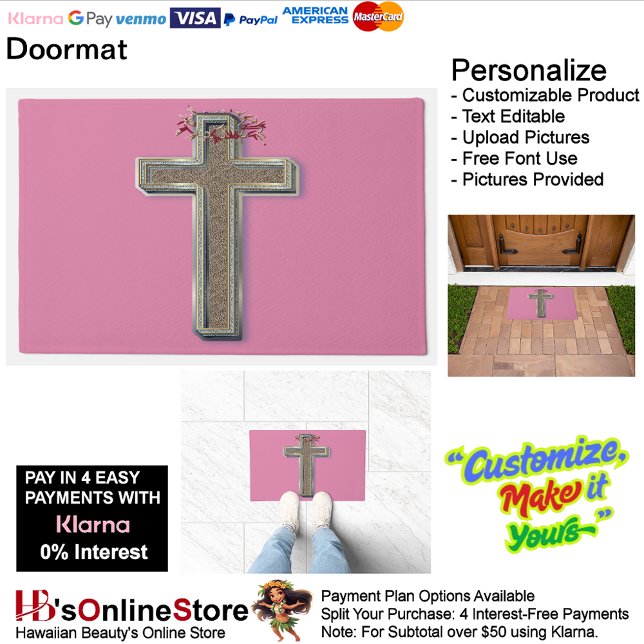 Tapete Fundo da Matriz Cruzada com Fundo Rosa (Cross Door Mat Background with Pink Background.)