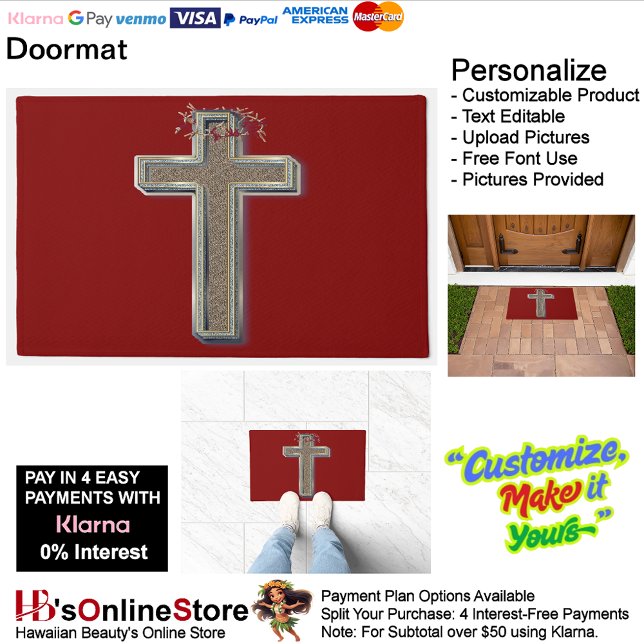 Tapete Fundo da Matriz Cruzada com Fundo Vermelho (Cross Door Mat Background with Red Background.)