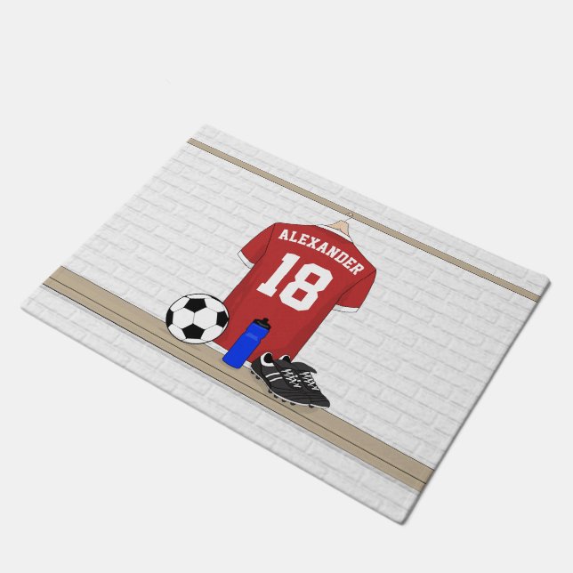 Tapete Futebol Red e White Personalizado Jersey (Inclinado)