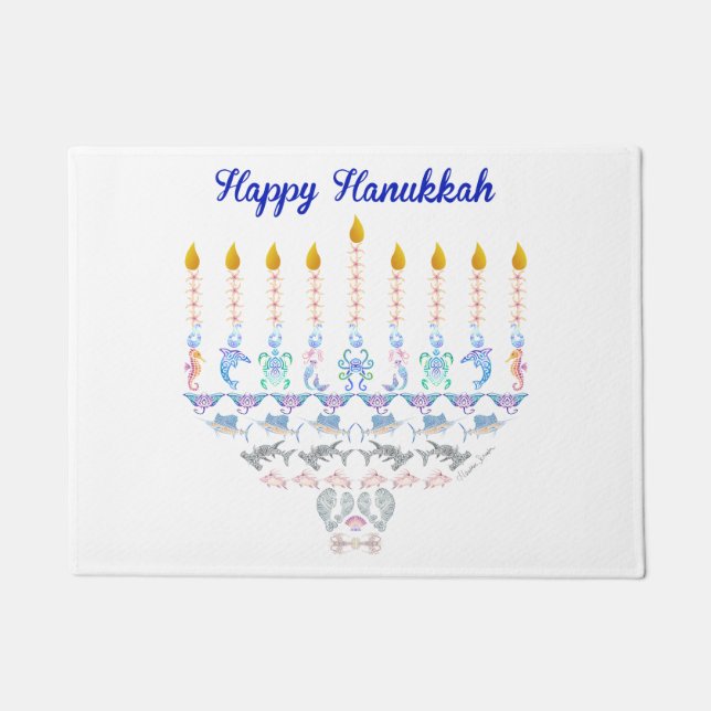 Tapete Fuzileiro naval feliz Menorah de Hanukkah (Frente)